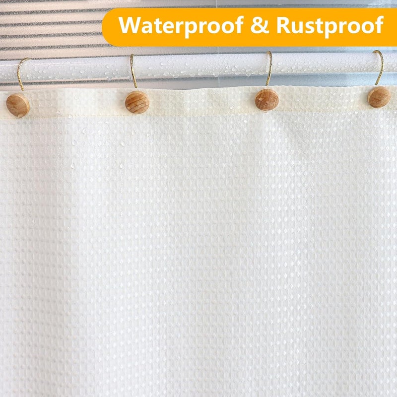 JTDTH Shower Curtain Hooks, Wood Decorative Shower Curtain Rings, Modern Round Log Shower Curtain Hangers, 12PCS Shower Hooks for Shower Curtain Rod, Bedroom, Living Room (Gold 2) - Image 5